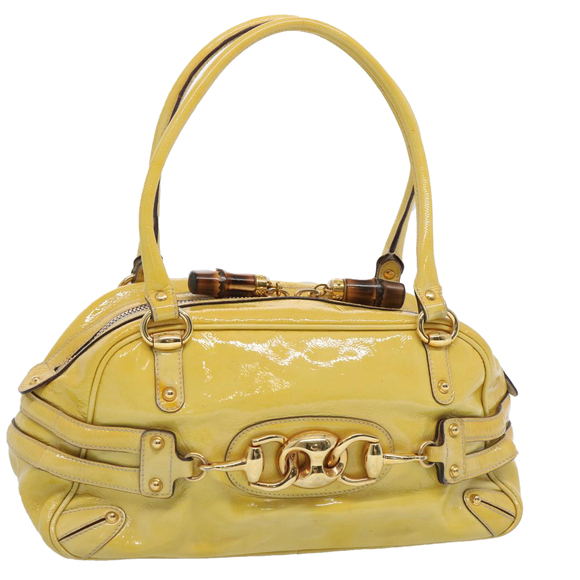 GUCCI Bamboo Hand Bag Enamel Yellow 159399 Auth 62738 - Picture 1 of 16